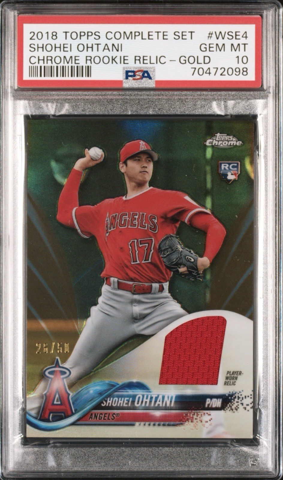 Shohei Ohtani 2018 Topps Chrome Rookie Relic Player Worn Gold /50 PSA 10 Pop 5
