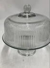 Vintage Anchor Hocking Clear Ribbed Monaco Glass Tableware Cake Stand With Lid