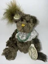 Rare Plush Bear Lizbeth Power Bear of Success Brass Button 9" Tall With Original