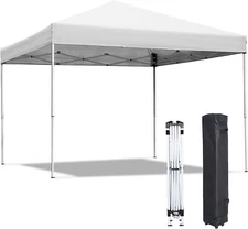 10x10 Pop Up Canopy Tent Adjustable Straight Leg Heights with Wheeled Bag Ropes 