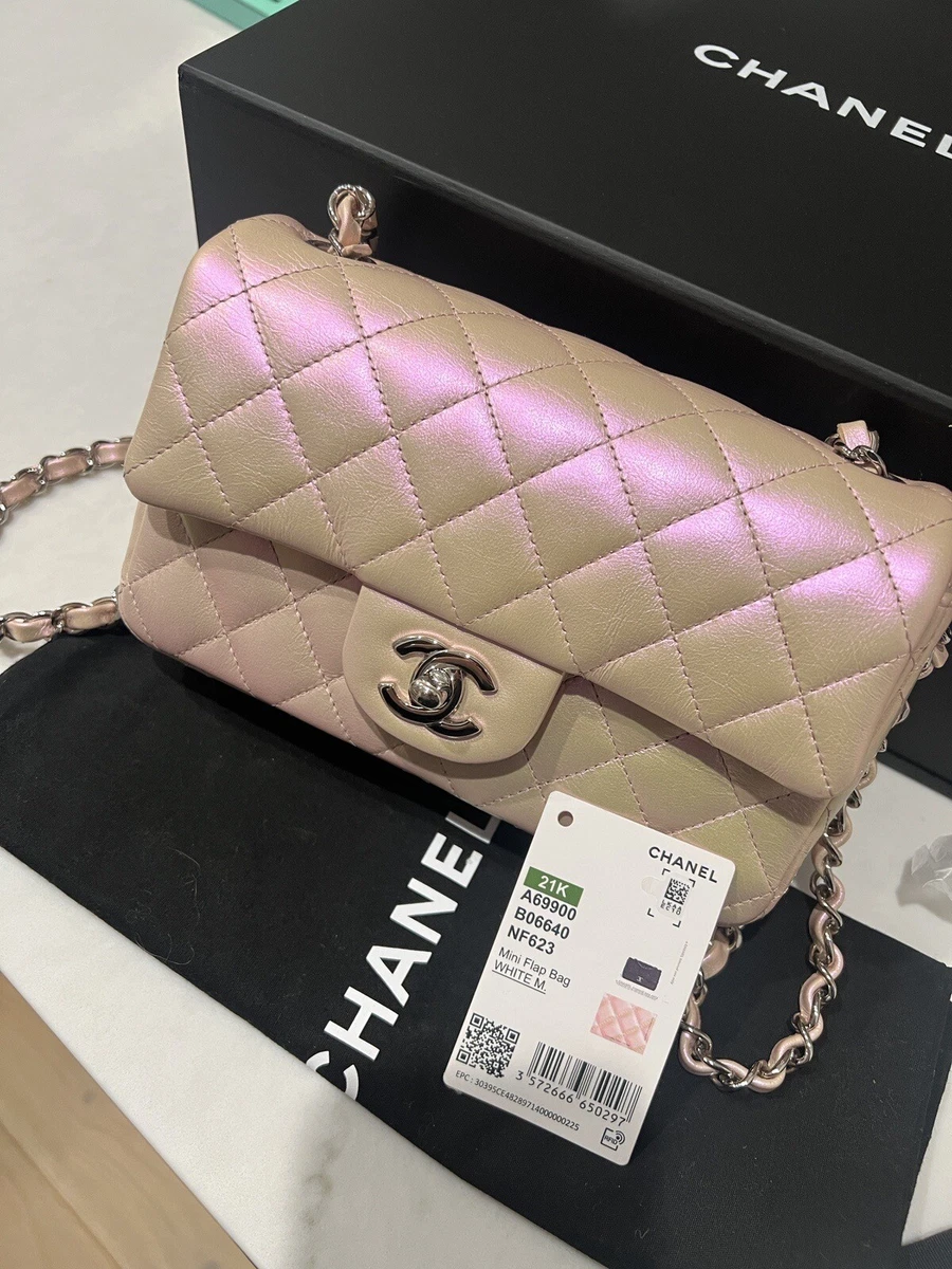 21K CHANEL Classic Mini Flap Bag Iridescent Pink Calfskin