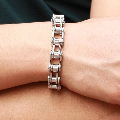 Punk en acier inoxydable Bracelet hommes Biker Bicycle moto chaîne bracelets #DT - Photo 4/10