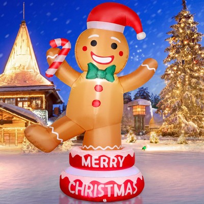 5 FT Christmas Inflatable Outdoor Decorations Gingerbread Man with Cane Candy...
