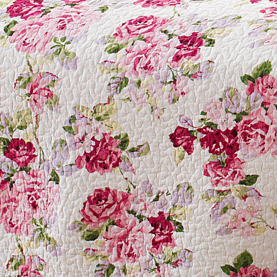 Laura Ashley PINK ROSE FLORAL, Cotton Coverlet, Bedspread, Quilt
