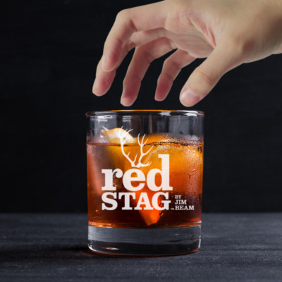 Custom Engraved Red Stag Whiskey Glass   11 oz Standard Rocks Glass