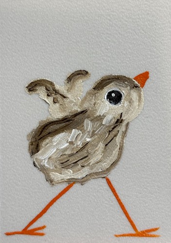 ACEO Original Painting, Bird Impressionism Oil Art, ATC, Birdie Animal, Small