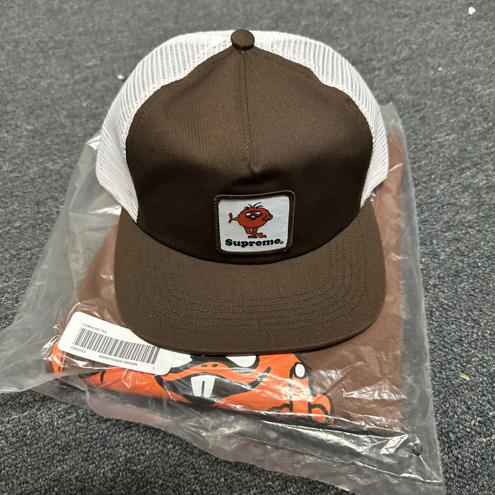 Supreme Camacho Mesh Back 5 Panel Hat Brown Snapback Trucker Hat & Shirt FW23