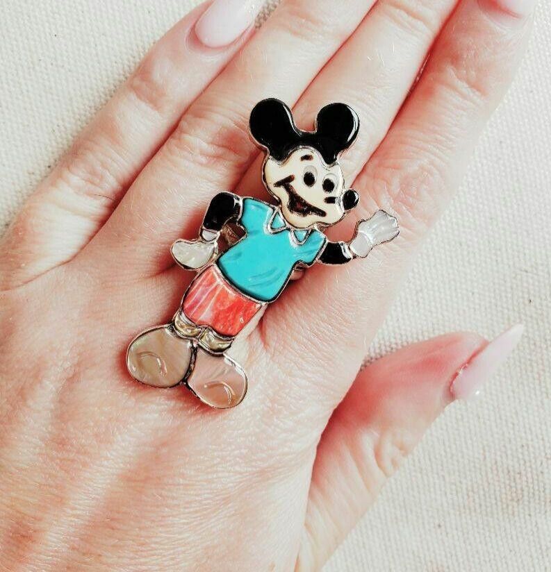 Andrea Shirley Lonjose Zuni Turquoise Ring Mickey Mouse Size Andrea Shirley Lonjose Zuni Turquoise Ring Mickey Mouse Size