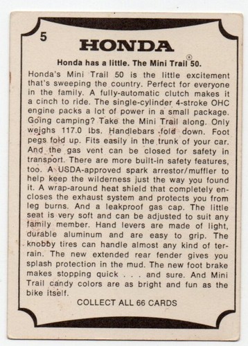 1974 Scanlens Choppers & Hot Bikes (5) Honda Mini Trail - Picture 2 of 2