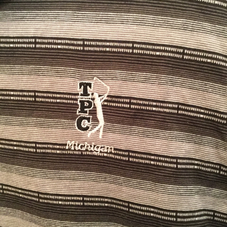 Nike Golf Size Large L Mens Polo Shirt S/ Sleeve Gray Striped Collared