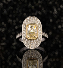 1.64CT Radiant Cut Light Yellow Citrine Genuine 1.02CT Bright CZ Classic Ring