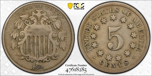 1868 Shield Nickel PCGS F15 - Picture 6 of 7