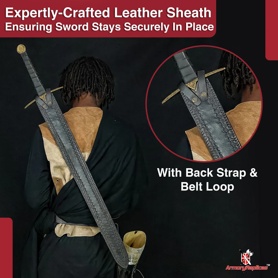 Einherjar Hoja de Valhalla Damasco Acero Vikingo Espada Larga Funda Cuero Libre Foto 4 de 4