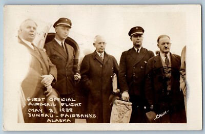 Alaska AK Postcard RPPC Photo First Official Flight Juneau Fairbanks From Pilot