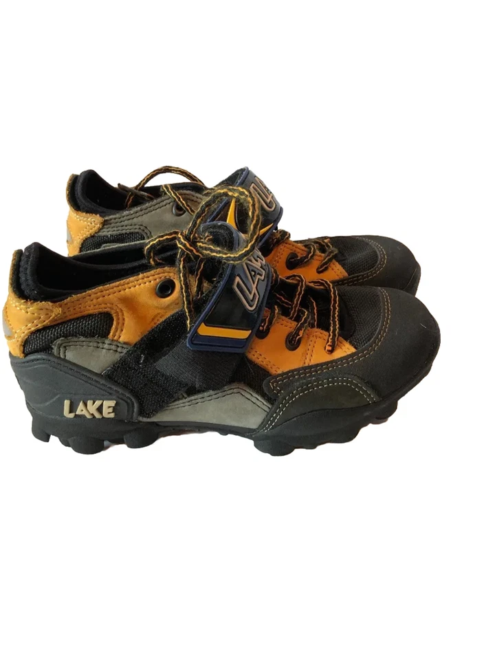 Sapatos de ciclismo Lake Mountain Bike preto laranja Shimano SH55 clipes UE 36 EUA 5 - Imagem 2 de 4