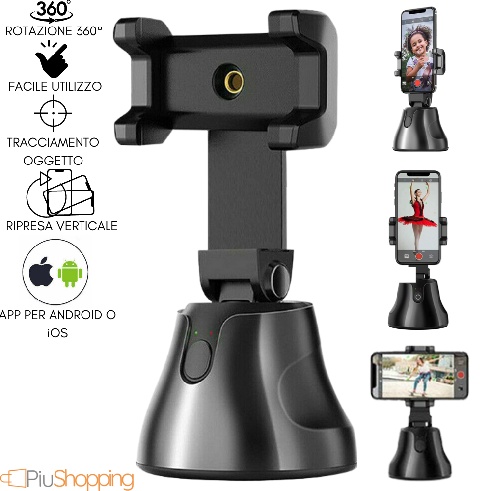 Treppiede per il tracciamento del viso, rotazione a 360°, controllo gestuale, fotocamera intelligente con luce per selfie e telecomando per Live Vlog Streaming Video Tiktok