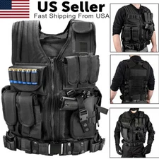Military Tactical Vest Molle Adjustable Army Assault Combat Plate Carrier Black