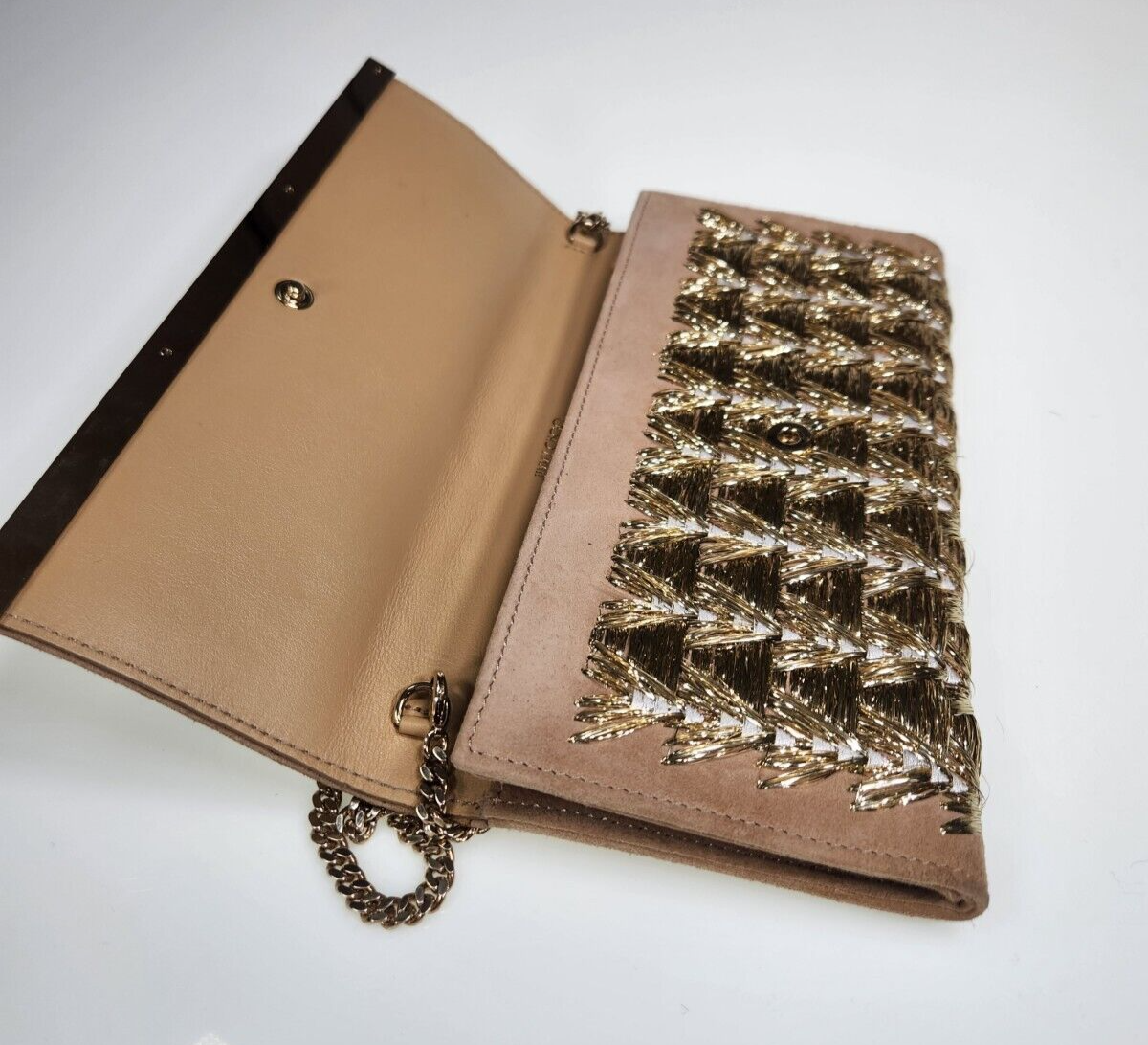 Jimmy Choo Milla Gold Embroidered Crossbody Clutch Wallet on