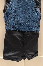 Girls Tank Leotard Black/Blue sequin Ballet Dance Gymnastics Bodysuit Sz S