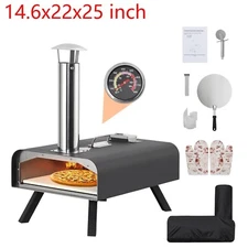22" Wood Fired Pizza Oven Outdoor Pizza Maker Grill W/ Fold-up Leg & Thermometer