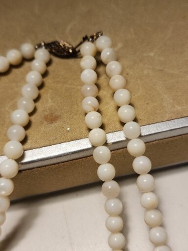 Double Strand 20" White Stone 6mm Beads Some Brown Highlights JBX 38