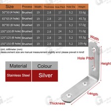 Black/Silver Corner Brace Angle Bracket All Sizes L Right Angle Stainless steel
