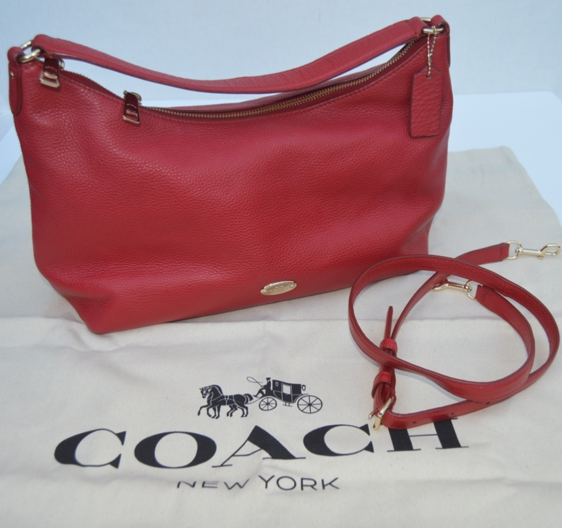 Coach Cherry Red Pebbled Leather Hobo Crossbody Bag with Silver Hardware