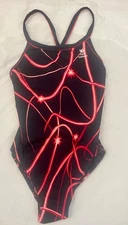 TYR Durafast Women  Navy/Red Diamondfit One Piece Swimsuit SZ 34