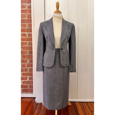 Vintage 90s Classica Plaid Skirt Suit Blazer Set Grey Glen Check Womens 6