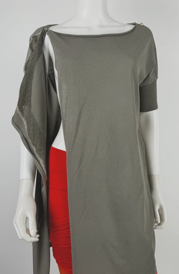 Cárdigan Sarah Pacini Nuevo con Etiquetas Talla Única Gris Tejido Elástico Suéter Cinturón Abrigo Pasarela Foto 2 de 4