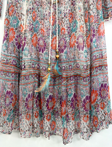Rene Derhy Sheer Viscose Beaded Multicolor Beach Cover Up/Midi Dress Medium - Afbeelding 19 van 24