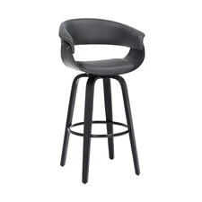 Julyssa 26" Swivel Grey Faux Leather and Black Wood Bar Stool