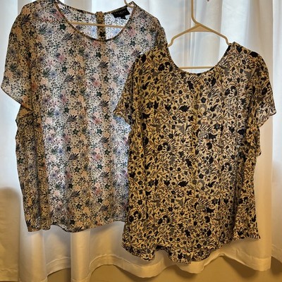 Premise Women's  3X Floral Navy Neck Short Sleeve Tunic Blouse Tops Lot of 2