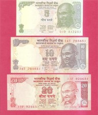 India 5 10 20 rupee 2010 set of 3 Uncirculated