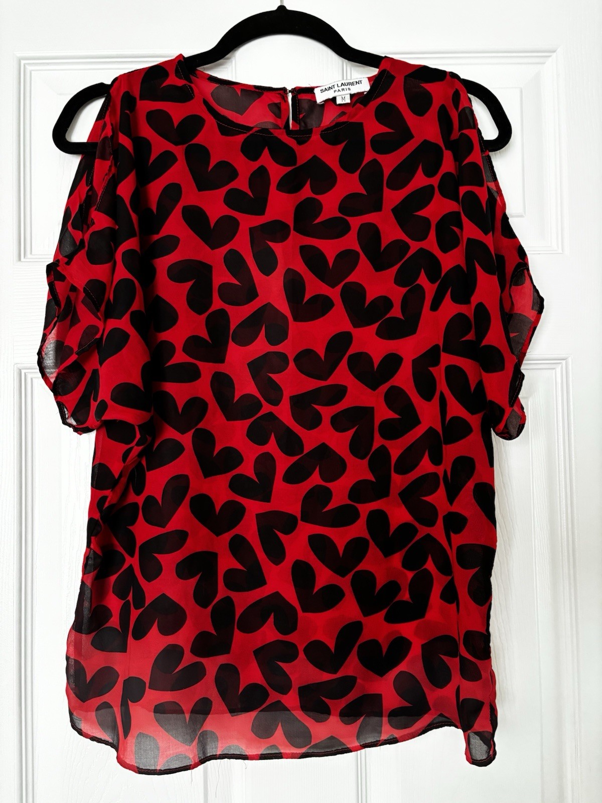 YVES SAINT LAURENT blusa cuore seta manica corta spalla fredda media