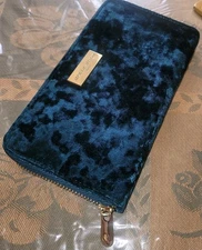Adrienne Vittadini Women Ink Blue Velvet Zip Around Wallet 