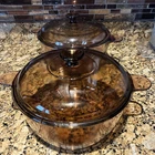 Vtg Visions Corning Ware Pyrex Amber 4.5L Glass Dutch Oven Stock Pot & Lid