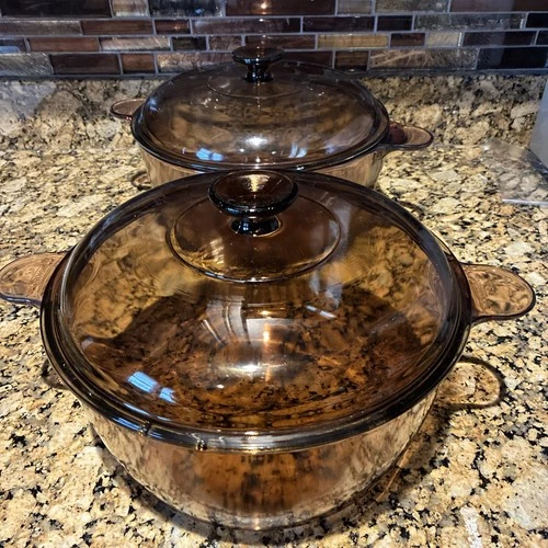 Vtg Visions Corning Ware Pyrex Amber 4.5L Glass Dutch Oven Stock Pot & Lid