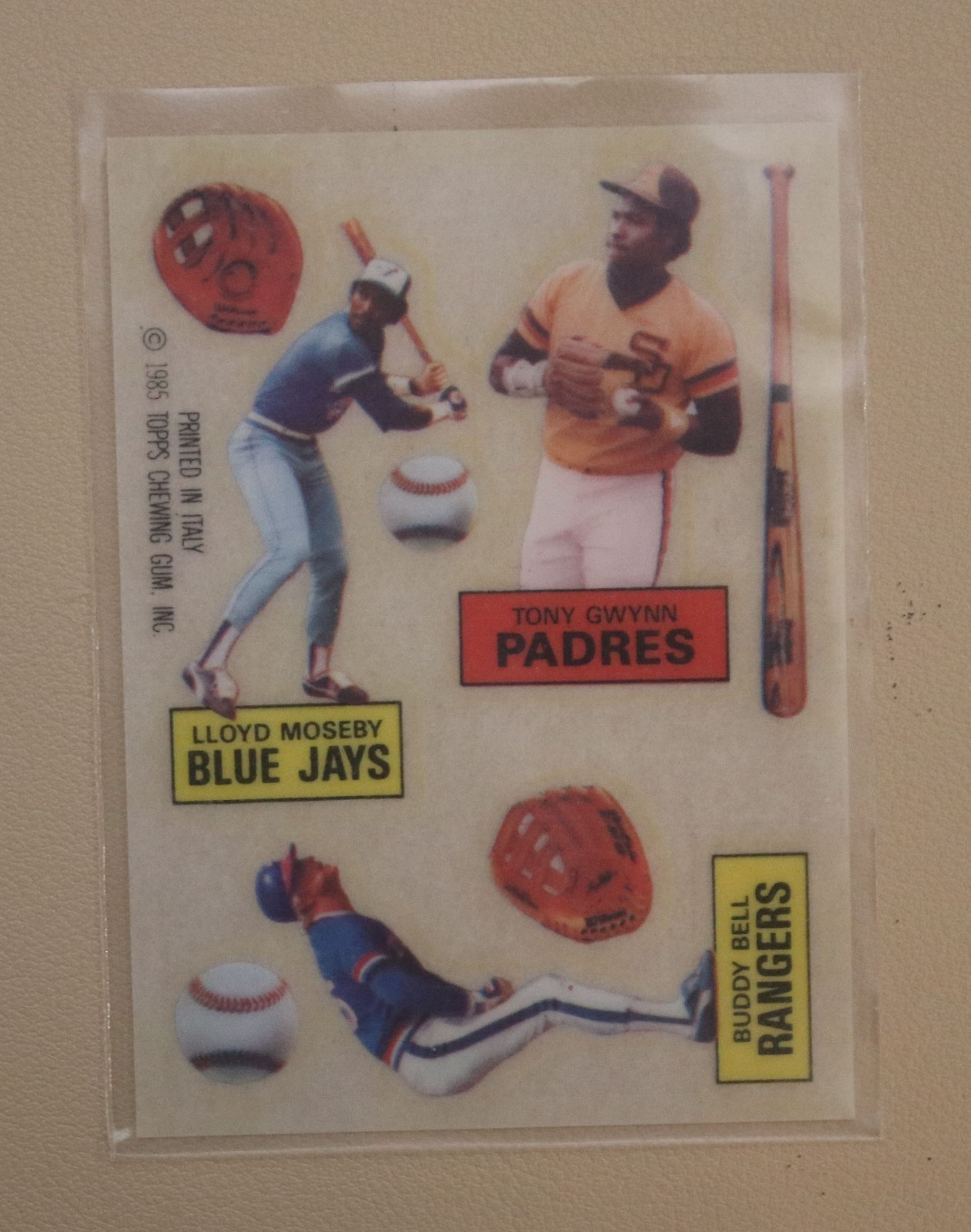 1985 Topps Rub-Downs Baseball: Tony Gwynn, Lloyd Moseby, Buddy Bell