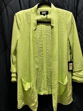DKNY Women’s Green Textured Open Front Mid-Length Long Sleeve Jacket M