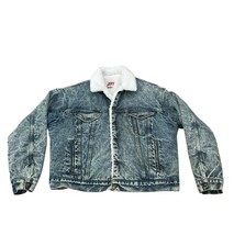 Levi's Denim Sherpa Lined Jean Trucker Jacket Acid Wash USA Vintage 80s Men s XL