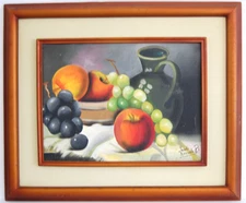 Vtg Original Signed Gerardo Aucancela B. Painting Fruits on Jar Still Life 16X12