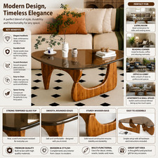 Coffee Table for Living Room Mid Century Modern Center Table with Glass Top and 
