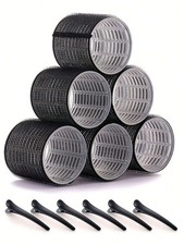 Jumbo Hair Curlers 2.56in Set of 12 Self Grip Rollers + Clips Salon Quality UK .