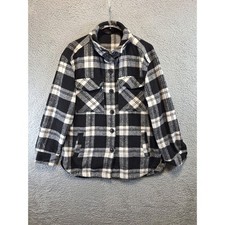 Members Mark Plaid Shacket Womens Small Black White Button Up Causal Outdoors