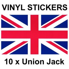 10 x Union Jack - Vinyl Stickers - Decals - UK British Flag - Size 108mm x 65mm