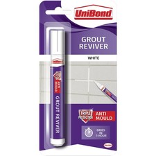 UniBond Grout Reviver Pen 7ml White Waterproof Tile Marker Mould Resistant Wall