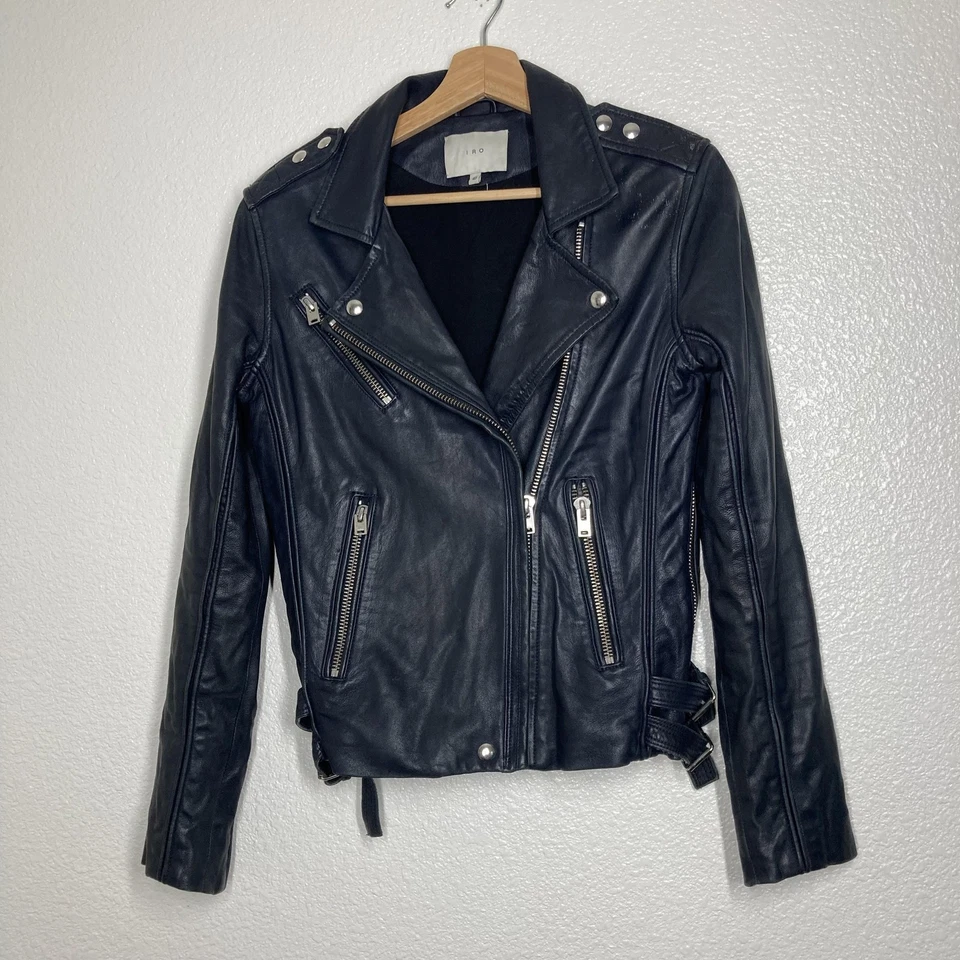 IRO Leather Jacket Womens L Black Tara Moto Biker Lambskin Asymmetrical Zip - Image 4 of 4