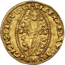 GOLD Italy Venice 1545-1553 AD, Francesco Dona Zecchino Ducat Jesus Coin, NGC AU