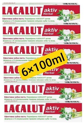 6× Lacalut aktiv Herbal 100 мl Medical Toothpaste Made Germany Value